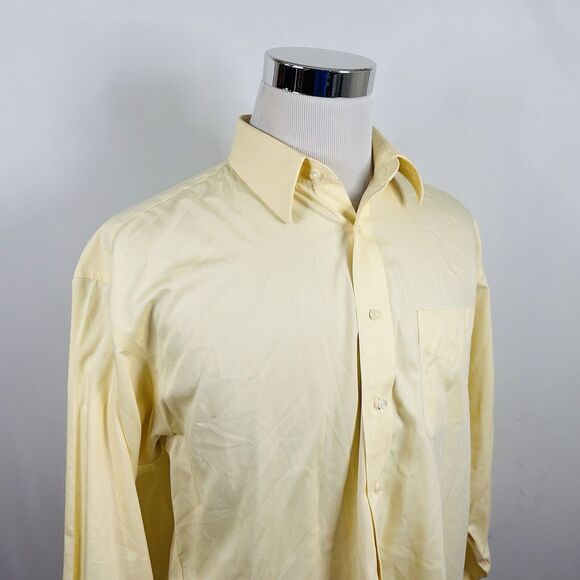 Jos A Bank 16.5 35 Non Iron Dress Shirt Yellow 100% Cotton Button Front - Picture 1 of 5